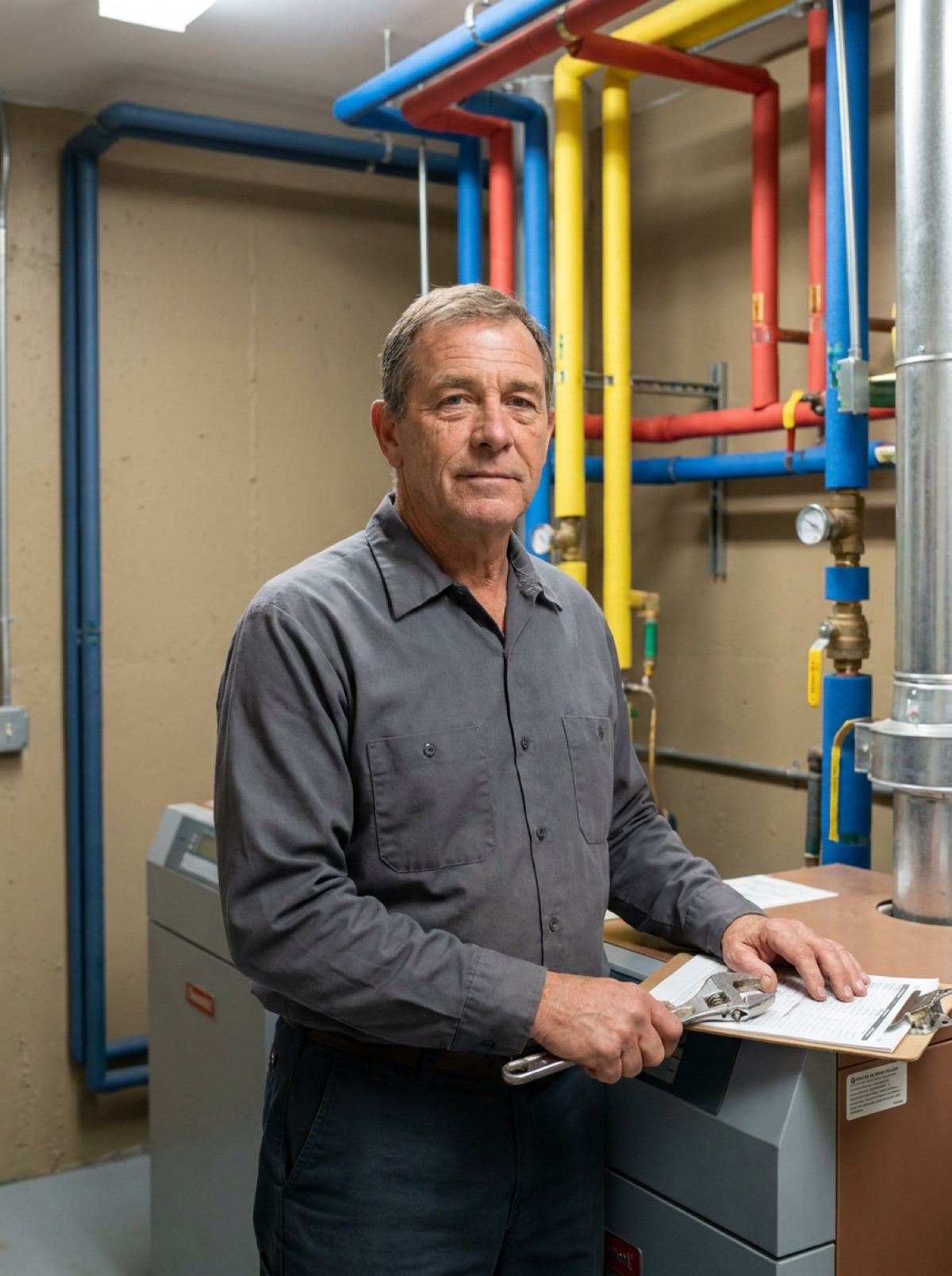 Luis Barragan, maintenance lead, in the Building B mechanical room